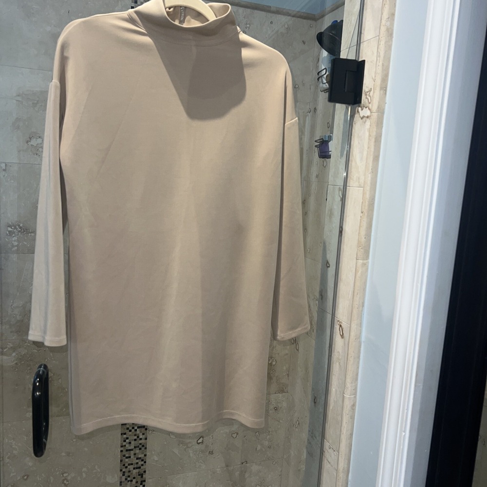 Emerson Fry Edie Turtleneck Dress Nude Tan Jersey Mock Neck Size XS